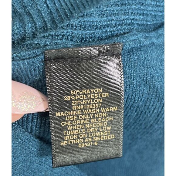 NWT Ryegrass Womens Large Teal Sweater Mock Neck Open Back Tie Button - Picture 8 of 16